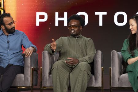 2024 TCA WINTER PRESS TOUR - Anand Varma, Campbell Addy and Chai Vasarhelyi from the “Photographer” panel at the National Geographic presentation during the 2024 TCA Winter Press Tour at the Langham Huntington on February 8, 2024 in Pasadena, California. (National Geographic/PictureGroup)