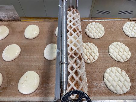 Factory-made Ramadan Pide is about to go into the oven at Istanbul Halk Ekmek, or IHE, a municipal program that produces high-quality, low-cost bread for the people of Istanbul. (National Geographic/Peter Richardson)