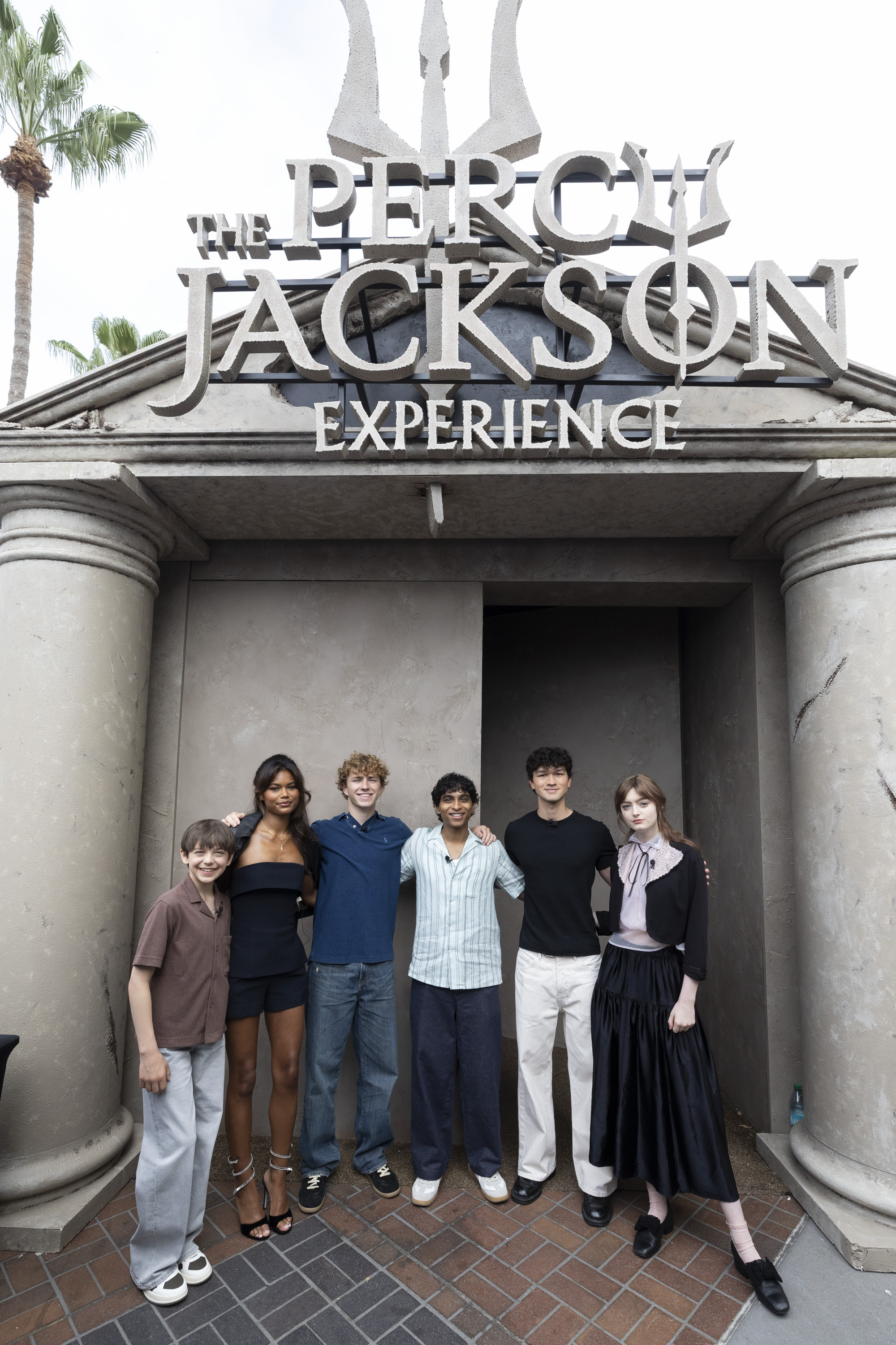 Levi Chrisopulos, Tamara Smart, Walker Scobell, Aryan Simhadri, Charlie Bushnell and Olive Abercrombie at Percy Jackson Comic-Con 2026
