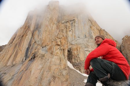 Adam Mike Jeldsen at the base of the Pool Wall. (photo credit: National Geographic/)