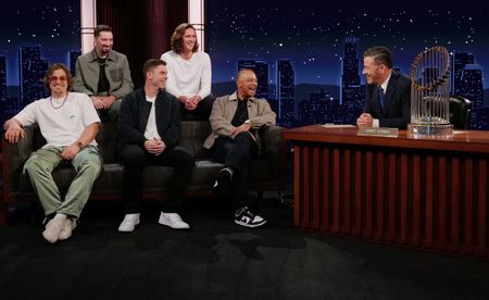 TOP: BLAKE SNELL, TYLER GLASNOWBOTTOM: ENRIQUE HERNÁNDEZ, WILL SMITH, DAVE ROBERTS, JIMMY KIMMEL