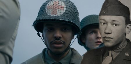 Medic Waverly Woodson Jr. and actor Ishmel Bridgeman appear in a composite portrait created for a WW2 historic reenactment production featured in "Erased: WW2's Heroes of Color." Waverly Woodson Jr. was a combat medic who served with the 320th Barrage Balloon Battalion on D-Day. (National Geographic)