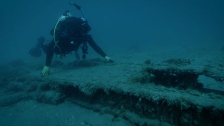 President and CEO of the Tuskegee Airmen National Museum Brian Smith dives over the wing of Lt. Frank Moody's discovered P-39 airplane. The plane was lost in the waters of Lake Huron in 1944. (National Geographic)