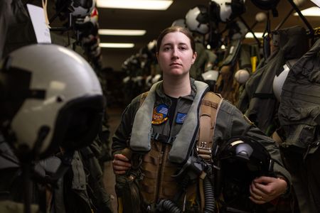 Student LT Carissa Meinster poses in the paraloft. (Credit: National Geographic/Freddie Claire)