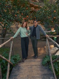 TUCCI IN ITALY - “Sicily” - Stanley Tucci, right, with Federica Salvo, the director of Kolymbethra. (National Geographic/Matt Holyoak)FEDERICA SALVO, STANLEY TUCCI