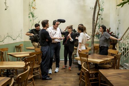 Behind-the-scenes as crew prepare to film with Antoni and restaurant owner Elena Reygadas inside Restaurante Rosetta. (National Geographic/Richard Ing)