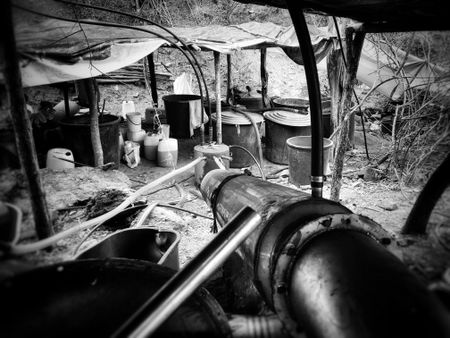 Meth tent water filtration system. (Nick Quested)