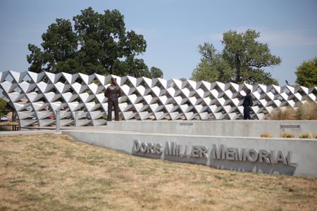 The Doris Miller Memorial is pictured in Waco, Texas. "Erased: WW2's Heroes of Color" tells the stories of three Black heroes who miraculously survived the attack on Pearl Harbor. One of these men, mess attendant Doris Miller, defied racial stereotypes when he shot down enemy planes during the attack. (National Geographic/Nelson Adeosun)