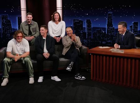 TOP: BLAKE SNELL, TYLER GLASNOWBOTTOM: ENRIQUE HERNÁNDEZ, WILL SMITH, DAVE ROBERTS, JIMMY KIMMEL