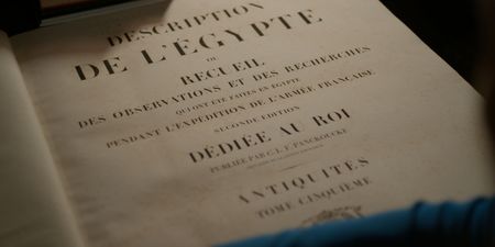Close up of Description De L'Egypte book half title page at the Greco-Roman Museum. (credit:  National Geographic)