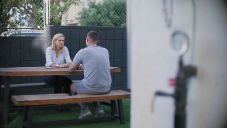 Mariana van Zeller interviews a sober living home manager in Los Angeles, California. (National Geographic)