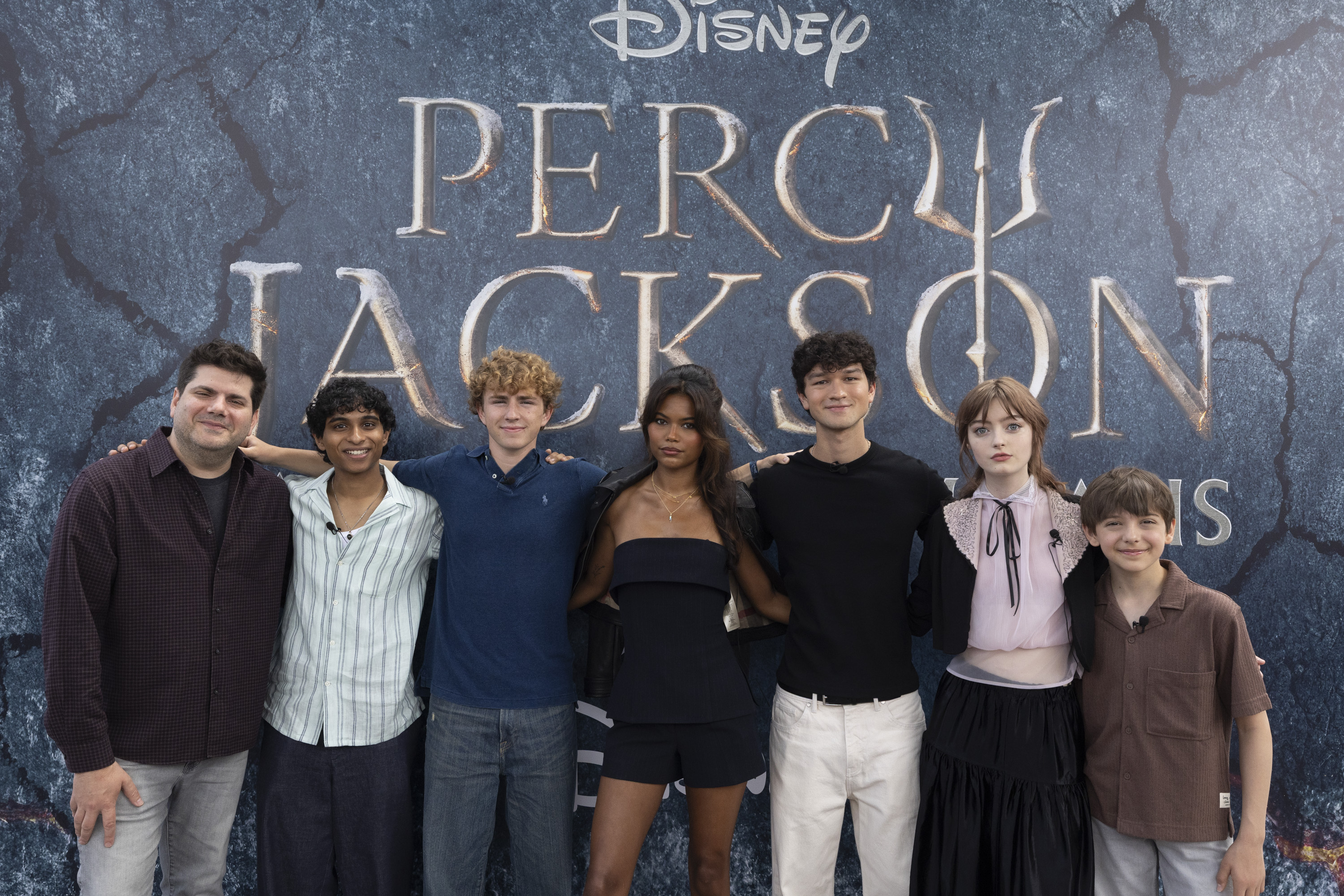 Dan Shotz with Aryan Simhadri, Walker Scobell, Tamara Smart, Charlie Bushnell, Olive Abercrombie and Levi Chrisopulos at Comic-Con 2026
