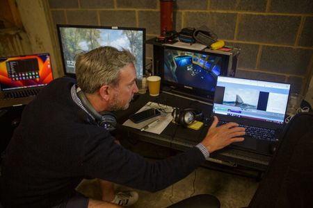 Little Shadow VFX team adding Shark graphics during studio lab shoot. (National Geographic/Aubrey Fagon)