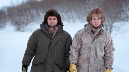 Gage and Avery Hoffman hunt for prime fur animals during the winter. (BBC Studios/Danny Day)