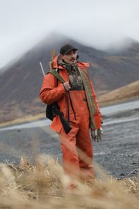 Justin Phillips hunting with Margin Agnot, looking for foxes to hunt. (National Geographic/Lauren Bird Dixon)