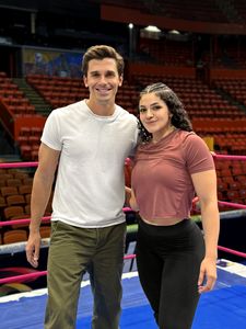 Antoni Porowski poses with Lucha Libre wrestler Persephone. (National Geographic/Kate Hardie-Buckley)