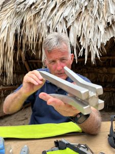 NOAA Whale Response Coordinator Ed Lyman with anti-entanglement gear. (National Geographic for Disney/Rory Dormer)