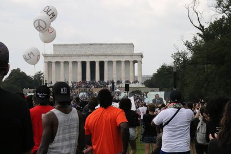 Crowd in front of Lincoln Memorial at the 2020 March on Washington.  (National Geographic/Drew Jones)