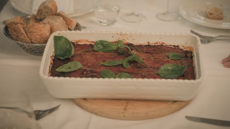 TUCCI IN ITALY - “Naples & Campania” - Eggplant parmigiana as served by chef Salvatore Giugliano at Mimì alla Ferrovia. (National Geographic)TUCCI IN ITALY