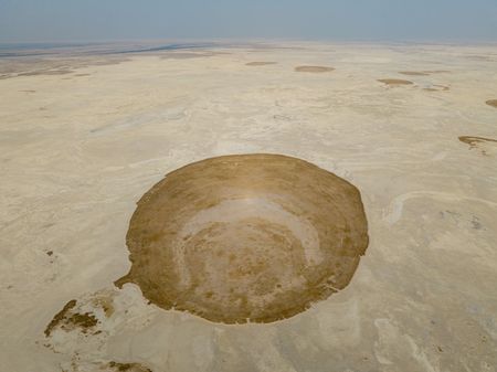 An aerial view of Makgadikgadi salt pans. (National Geographic/Mike Holding)
