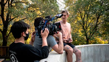 Assistant cameraperson Galen Murray, cinematographer Nick Kraus, and Johnny Collinson get ready to film.   (National Geographic/Elena Gaby)