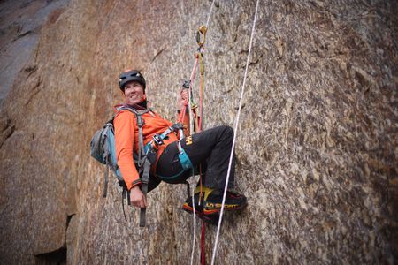 Heidi Sevestre ascending ropes on the Pool Wall. (photo credit: National Geographic/JJ Kelley)