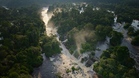 An aerial of the Kongou Falls in Ivindo National Park, Gabon. (National Geographic)