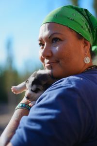 Jody Potts-Joseph with her puppies. (National Geographic/Ashton Hurlburt)