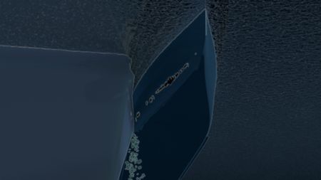 A CGI illustration of the Titanic hitting the iceberg that caused it to sink. (National Geographic)