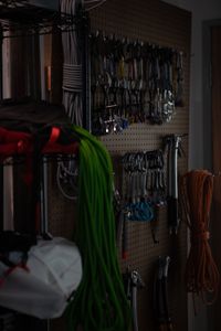 Filmmaker Jimmy Chin's  climbing gear hangs on wall.   (photo credit: National Geographic/Teague Wasserman)