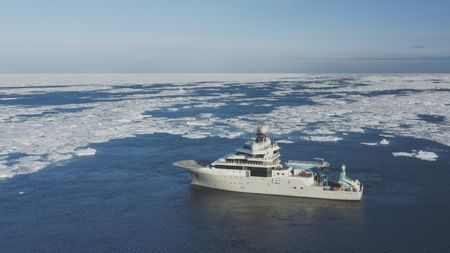 The OceanXplorer reaches Svalbard's blockade of sea ice and can go no further. (National Geographic)