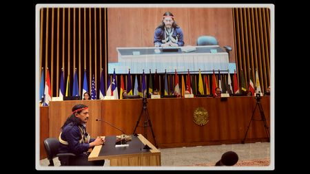 Penti speaks at court as he fights to save his home.  (credit: Judith Kimmerling)