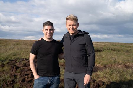 Padraic, a turf farmer, poses with Gordon Ramsay. (National Geographic/Justin Mandel)