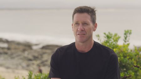 Jason Lammers, contributor, being interviewed as he recalls being bit by a shark while surfing in the sea with his friend, Pieter. (National Geographic)