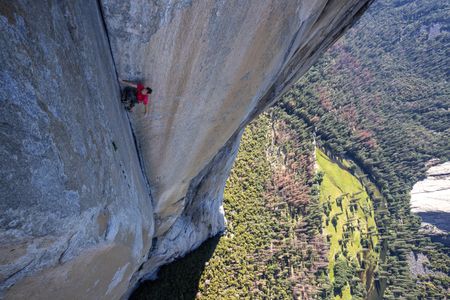 Alex Honnold climbs through the enduro corner on El Capitan's Freerider. (National Geographic/Jimmy Chin)