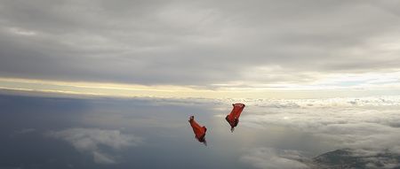 Amber Forte and Espen Fadnes train for an acro wingsuiting competition in Alvor, Portugal. (Credit: Reel Peak Films)