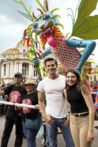 Alejandro, Perla, Antoni and Fernanda pose at the Alebrijes Parade in Mexico City. (National Geographic/Alicia Vera)