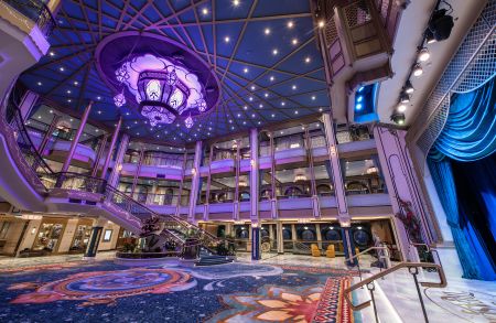 The Grand Hall will embody the Disney Treasure’s theme of adventure, with statues and décor that call on the gilded palace and wonder of Agrabah from Walt Disney Animation Studios’ classic tale, “Aladdin.” The space will serve as the ship’s most prominent gathering space and will offer its own dedicated entertainment moments and surprises. (Disney/Kent Phillips)