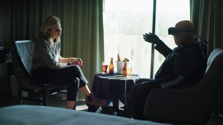 Mariana van Zeller speaks with El Cuervo in Culiacán, Mexico. (National Geographic)