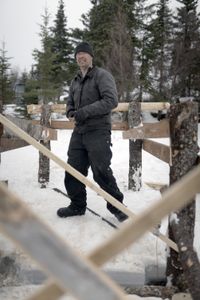 Joel Jacko builds a dock in the winter season. (National Geographic/Wayne Shockey)
