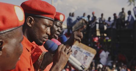 Bobi at a rally in his red beret.  (Mandatory photo credit:  Southern Films)