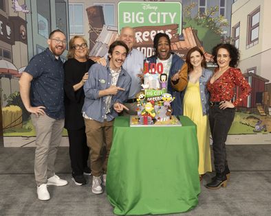 SHANE HOUGHTON (CO-CREATOR/EXECUTIVE PRODUCER), MEREDITH ROBERTS (EXECUTIVE VICE PRESIDENT, TELEVISION ANIMATION, DISNEY BRANDED TELEVISION), CHRIS HOUGHTON (CO-CREATOR/EXECUTIVE PRODUCER), BOB JOLES, ZENO ROBINSON, MARIEVE HERINGTON, ARTEMIS PEBDANI