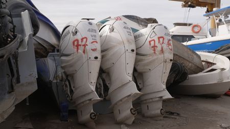 Seized motors from drug trafficking are pictured in Algeciras, Spain. (National Geographic)