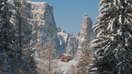 A mountain hut, near the snowy ski slopes of Alpe di Siusi.  (credit: National Geographic)