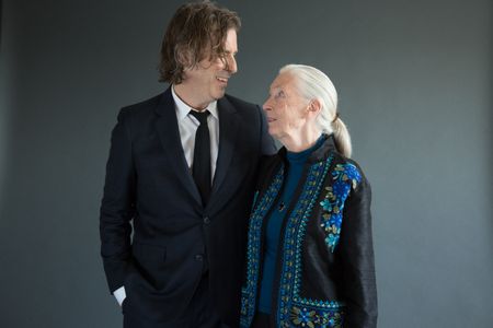 Critically acclaimed filmmaker Brett Morgen and conservation icon Dr. Jane Goodall.
  (photo credit: National Geographic/Stewart Volland)