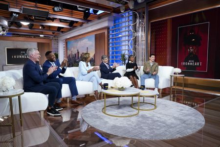SAM CHAMPION, MICHAEL STRAHAN, ROBIN ROBERTS, GEORGE STEPHANOPOULOS, DOMINIQUE THORNE, ANTHONY RAMOS