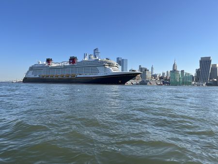 The Disney Treasure arrives in New York Harbor before its christening ceremony.  (credit: National Geographic/Jenn Brehm)