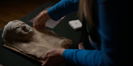 Kathleen Martinez with artifacts in the Greco-Roman Museum. (credit:  National Geographic)