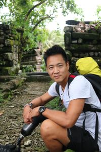 Dr. Albert Lin at the ruins of the ancient city of Nan Madol, Micronesia. (National Geographic/Blakeway Productions)