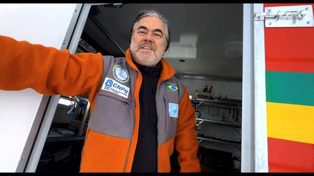 Antarctic Scientist Heitor Evangelista welcomes Will to Criosfera 1. (credit: National Geographic)